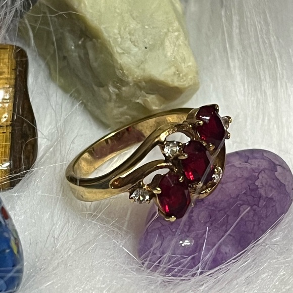 Triple Red Ruby Cocktail Ring - Picture 2 of 11